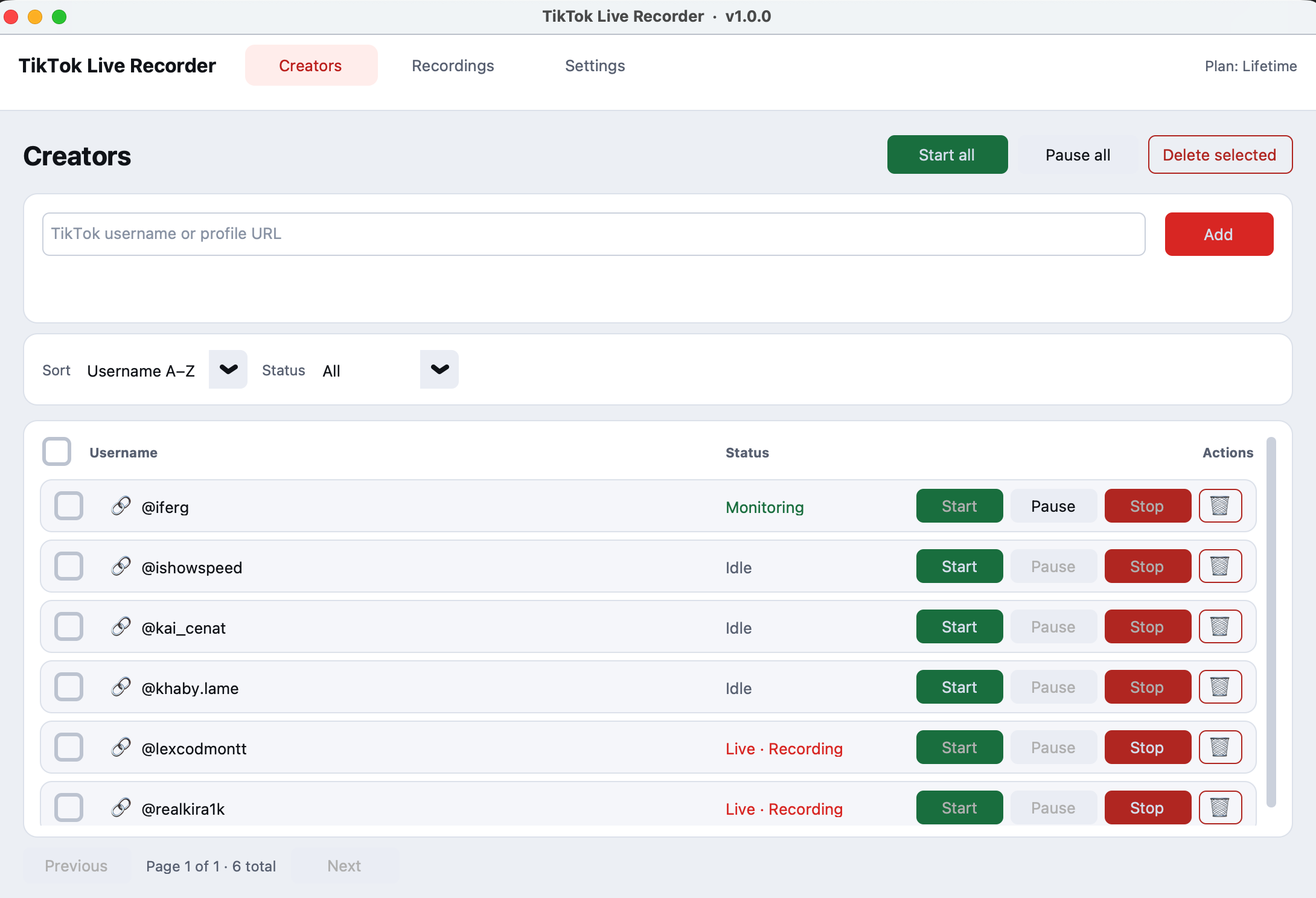 App preview showing creators monitoring dashboard